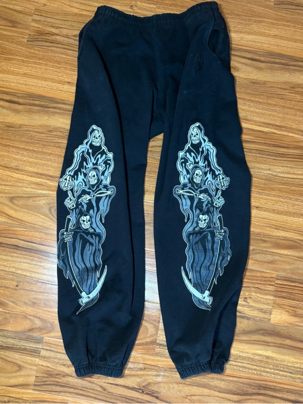 Warren Lotas Three Reapers Sweatpants Skull Graphic Black Joggers XL